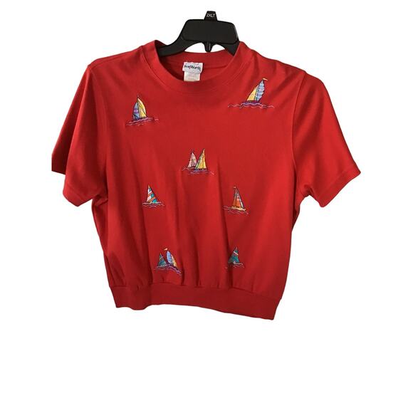 Bonworth Women's Pullover Shirt with Embroidered Sailboats Size M Petite - Picture 2 of 3